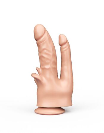 Фаллоимитатор на присоске для тройной стимуляции - 19,5 см.